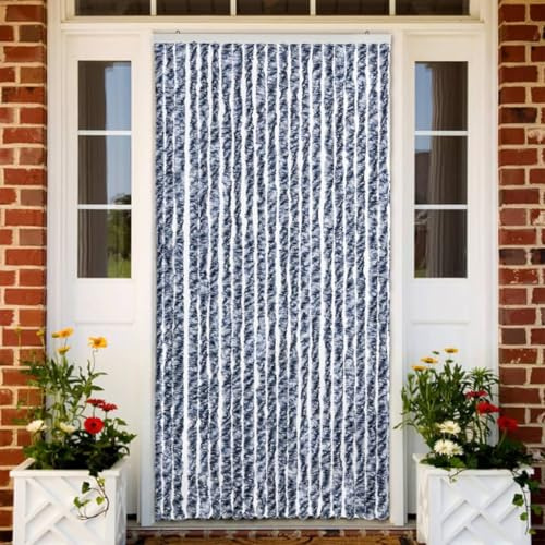 Cortina antiinsectos, 90 x 200 cm, hecha de chenilla de polipropileno, portamosquiteras extraíbles e impermeables, hebras densas para privacidad y contra calor e insectos,