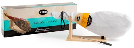 LOTE de JAMON SERRANO BODEGA. Inlcuye JAMONERO, CUCHILLO y CAJA de presentacion. Jamon de aproximadamente 6,5 kg con una curación de más de 9 meses