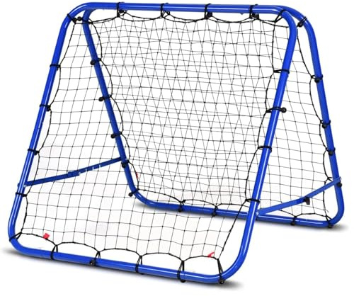 COSTWAY Foldable Football Rebounder Net, Football Training Net with Metal Frame, Adjustable Soccer Target Goal for Kids to Practice, Play Games in Playground, Backyard (Blue, Double-Sided)