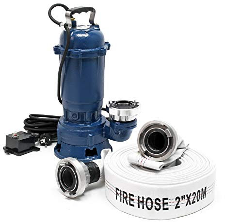 Wiltec Pompe électrique pour eaux sales – Submersible – 1100 W / 15000 l/h – Refoulement max. 10 m – avec Tuyau 20 m – Pompe-cave pour Arrosage Irrigation Jardinage Évacuation Drainage