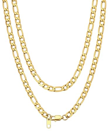 Bandmax Chaîne Figaro Homme Plaqué Or 50cm Collier Maille Doré 6mm Chain Necklace