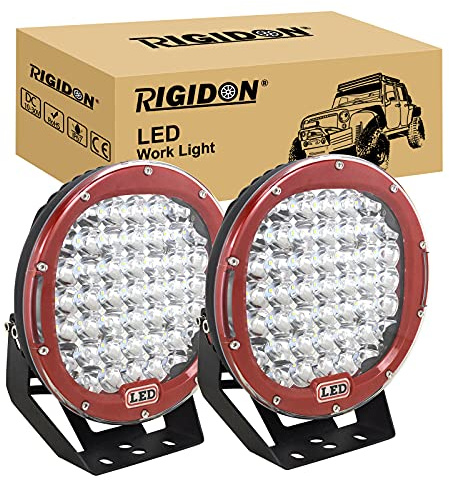RIGIDON 2x Rund LED-arbetslampa 9 tum 225W spotlight-körlampa 12V 24V röd