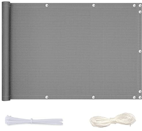 Redfire Sichtschutz Balkon 70x100cm,Anti-Aging Balkonverkleidung Sichtschutz Blickdichte Wind Balkon Verkleidung mit Ösen Nylon Kabelbinder und Kordel für Balkon,Grau