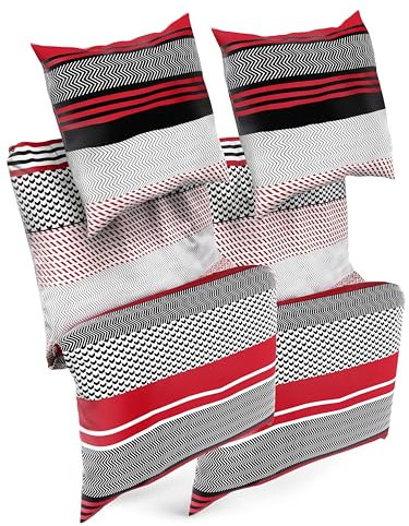 Sentidos 4-teiliges Bettwäsche-Set aus Renforcé-Baumwolle - 2X Bettbezüge 135x200 cm & 2X Kissenbezüge 80x80 cm mit Reißverschluss - Rot/Schwarz/Weiß