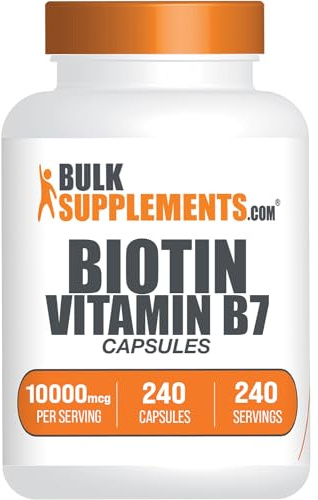 BulkSupplements.com Biotin 10000mcg Capsules - Biotin Supplement, Biotin Vitamins for Hair, Skin and Nails, Vitamin B7 - Gluten Free, 1 Capsule per Serving, 240 Capsules (Pack of 1)