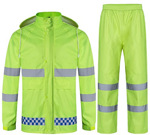 Oralidera Herren Regenanzug mit Kapuze Reflektierender Winddicht Regenjacke und Regenhose Wasserdichter Arbeitskleidung Jacke und Hose Set für Herren, Grün, L