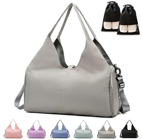 Gym Bag Womens, Yoga Mat Bag Sport Travel Bag with 2pcs Shoes Compartment, Waterproof Sports Gym Bag for Sport Travel Hiking(Grey)
