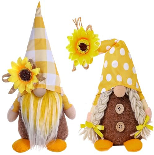 smartelf 2 Stück Frühling Sonnenblume Wichtel, Frühlingdeko Wichtel, Wichtel Frühling, Frühlingsdeko Innen, Handgefertigte Plüsch Puppen Wichtel Dekorationen für Wohndekoration,