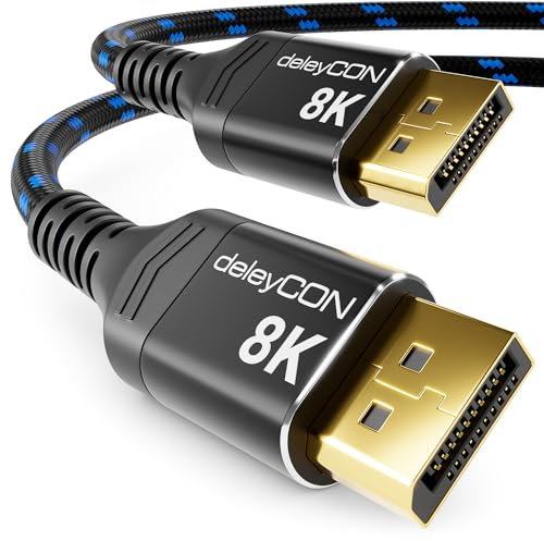 deleyCON 1m DisplayPort Kabel 1.4 (8K@60Hz 4K@165Hz 2K@360Hz/240Hz/165Hz/144Hz) UHD WQHD HDR AMD FreeSync + NVIDIA G-Sync - für Gaming Monitor Grafikkarte PC