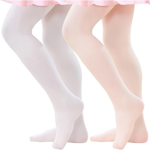 ZESINGSAN Ballett-Leggings für Mädchen und Damen, mit Fuß, ultraweich, mit elastischem Fuß, Rosa/Weiß, S