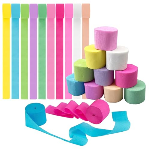 10 Rolls Crepe Paper Streamers Hanging Rainbow Macaron Crepe Paper Rolls Streamers Blue Pink White Crepe Roll Curtain Backdrop Hanging Tassels Festival Party Decor