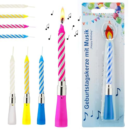 Geburtstagskerze 8er Set mit Musik 'Happy Birthday' | 4 Farben Kunststoff Paraffin | Tortenkerze Musikkerze Geburtstagsmelodie (1 x 8er Set Geburtstagskerze)