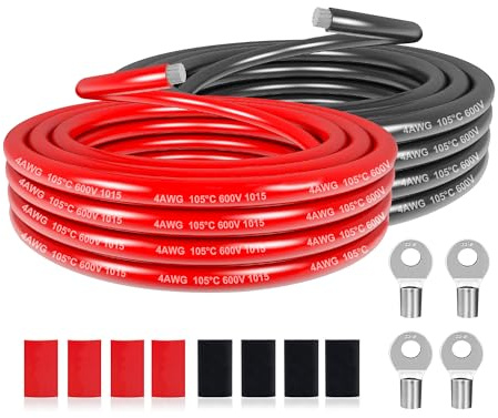 Cable eléctrico de PVC de 21,3mm² - 4 AWG Cable eléctrico de 6 m (3 m negro y 3 m rojo) de cobre estañado de alta temperatura para paneles solares, electrodomésticos, vehículos, etc.