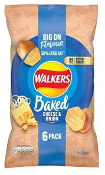 Baked Cheese & Onion Snacks Crisps (6 x 22g) 132g,New Paper Outer Bag! This paper outer bag is part of our journey to reduce virgin plastic in our Baked range packaging and can be recycled at home.