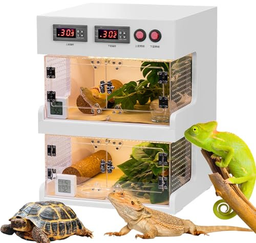 Terrarios De Reptiles, Caja De Termostato De Reptiles, Tanque De Reptil con Partición Caliente Y Fría, Control De Doble Temperatura, con Hebilla De Bloqueo, para Lagartos, Ranas con Cuernos White