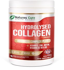 Premium Collagen Powder Complex – Bovine Collagen Peptides 450g- Enriched with Essential B Vitamins, Vitamin C, Zinc & Biotin – Pure Hydrolysed Collagen Supplement – by Natures Cure