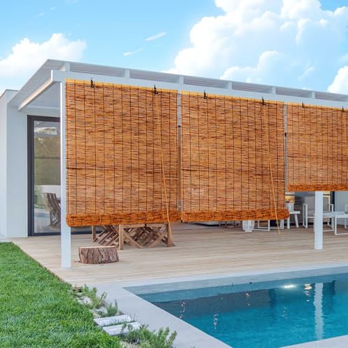 Cortina Enrollable Exterior Impermeable Persiana Bambu Roller Blind Cortinas Bambu 50 55 65 70 90 105 110 120 130 140 150 160 170cm Ancho Estor 70% Opaco Enrollable Privacidad para Cocina Pérgola