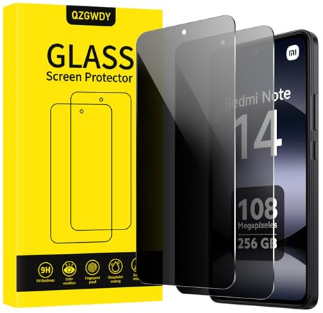 QZGWDY 2 Pezzi per Xiaomi Redmi Note 14 Pellicola Privacy, Anti-Spy Vetro Temperato Protezione Schermo Protettivo Film Resistente Durezza 9H Screen Protector, Senza Bolle, Anti Graffio
