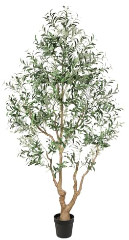 FEELEAD Olive Trees Artificial Indoor 8FT – Tall Faux Olive Tree with Planter, Realistic Wood Trunk & Lifelike Fruits, Artificial Olive Tree Fake Plants for Home Office Living Room Decor