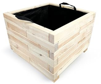 RHINOROCK Design-Pflanzenkübel aus massivem FSC-Kiefernholz – Robuster Holzkübel mit Fließ & Handgriffen, langlebig & dekorativ für drinnen & draußen (Groß 600 x 600 x 430 mm)