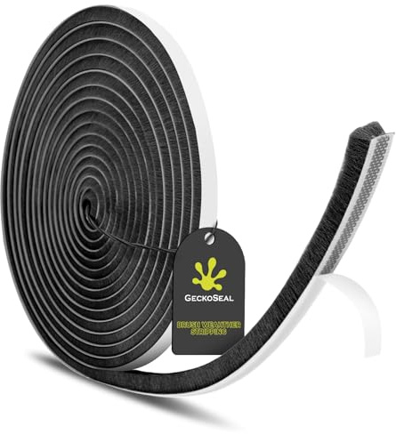 GeckoSeal 6 m Joint Brosse 9 mm (L) x 5 mm (H) Joint Porte Coulissante Autocollante, Anti-poussière, Anti-vent, Réduction du Bruit, Joint Pour Fenetre Coulissante Pour Portes, Fenêtres - Noir