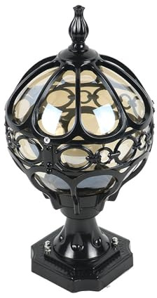 Mkichi Vintage Farolas Exterior Jardin,E27 Poste de Jardin Patio, IP44 Impermeable Lámpara de Sobremuro Aluminio y Vidrio,Lámpara de Columna,Luz de Pedestal,Lámpara de Pie Exterior para Patio (Negro)