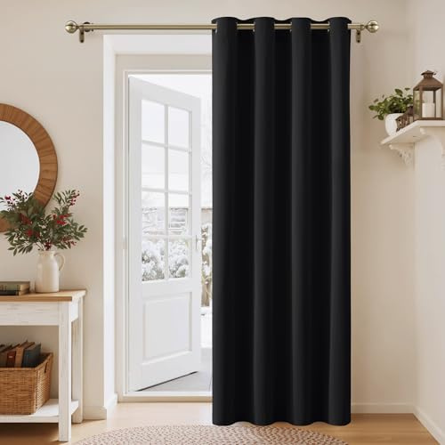 PONY DANCE Rideau Noir - Rideaux Occultant de Fenêtre Chambre Maison | Bloquer Lumiere, Anti Chaleur Froid, Uni pour Chambre Tissu Opaque Tombé Lourd, 140 Largeur et 220cm Hauteur, 1 Pièce