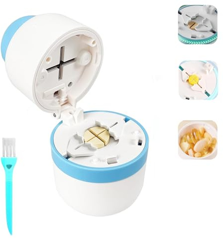 Pill Cutter/Storage, Stainless Steel Blade Pill Splitter, 1/2, 1/4 Clean Cut, Tablet Cutter for Pills, Portable Pill Cutters for Small or Large Pills(Blue)