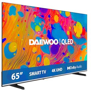 Daewoo 65DM55QV QLED Smart TV 65 Pulgadas 4K Ultra HD HDR, Televisor con Dolby Vision & Dolby Atmos, Compatible con Alexa, Diseño sin Marcos, Peana Lateral