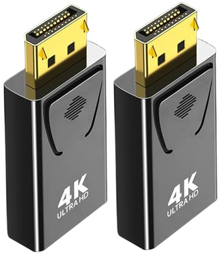 CAKEEYUM Adaptateur Display Port vers HDMI 2 pièces Adaptateur HDMI Displayport mâle vers Femelle 4K avec Interface et Fixation plaquées Or Compact et Portable Displayport Display Port Ada
