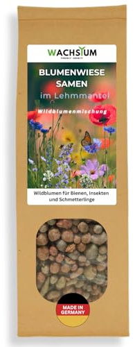 Blumensamen im schützenden Lehmmantel für Bienen und Schmetterlinge 400g. Mehrjährig & winterhart, Wildblumenmischung für 20 m². Wunderschöne Wildblumen Saatgut für bunte Bienenweide. Geschenk Kinder