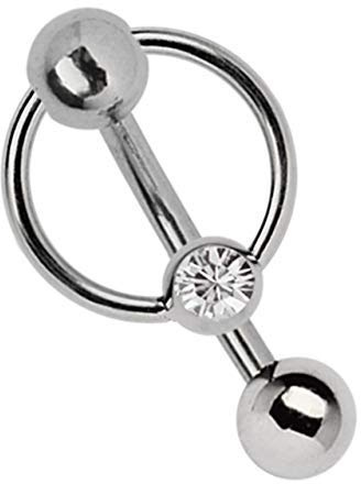 Modern Nature Piercingschmuck Piercing Íntimo de Titanio Banana en 1,6 mm, 5 mm Bola Agujero y -Anillo de Sujeción con Piedra en Muchos Colores - Transparente