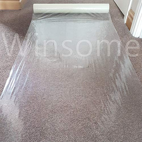 Winsome Clear Carpet Protector Film Self Adhesive Roll Temporary Protecting Water Resistant Floor Dust Sheet Cover | 60cm x 25m Roll (60 Micron)