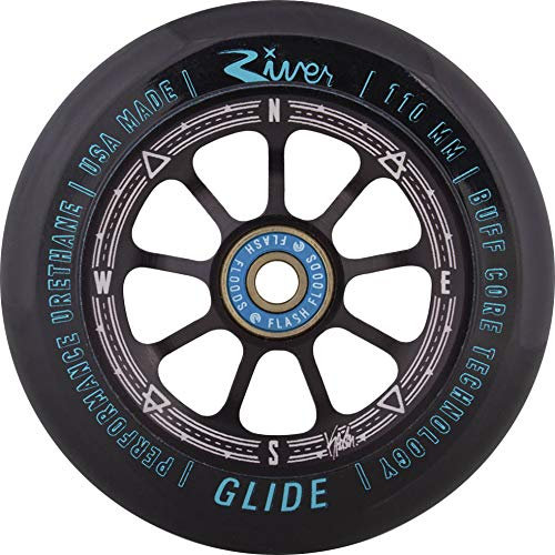 River Wheel Stunt-Scooter Rolle 110mm + Flash Flood Kugellager +Fantic26 Sticker (Kevin Austin Runaway (Schwarz/Pu Schwarz))
