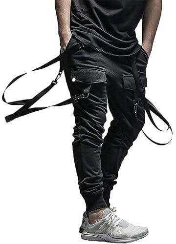 XYXIONGMAO Vêtements futuristes pour hommes Pantalon cargo pantalon ample gothique Techwear Streetwear Hip Hop Pantalon cargo pour homme, Noir , XL