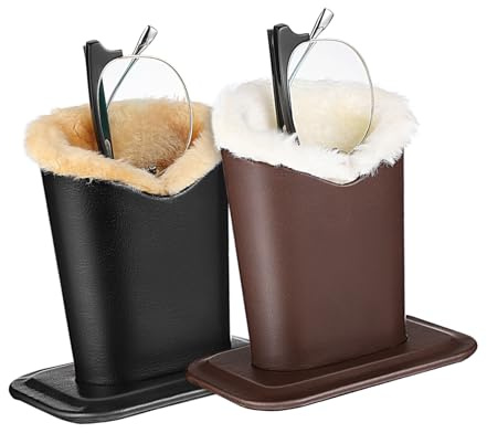 TOYANDONA 2Pcs Leather Plush Eyeglasses Holder Stand for Desk Nightstand - Anti-Scratch Spectacle Storage Organizer