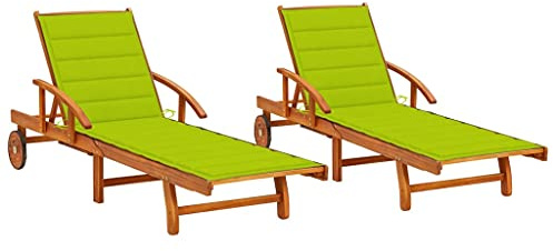 vidaXL Adjustable 2 Piece Sun Lounger Set with Cushions Solid Acacia Wood Outdoor Patio Furniture Wooden Chaise Lounge Sunbed Day Bed Poolside Seating Garden