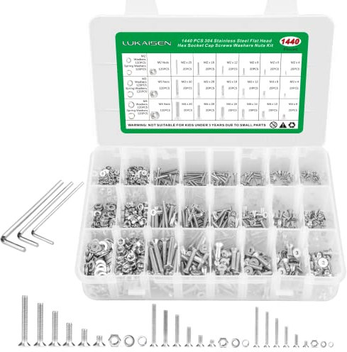 Schrauben Muttern Sortiment Set, 1440 Stück Senkkopfschrauben Zylinderschrauben mit Innensechskant Gewindeschrauben mit Muttern, Sechskantschrauben Dübel, Edelstahl Maschinenschrauben - M3/M4/M5