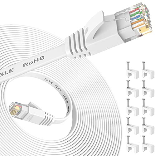 Nixsto Ethernet Kabel 10m, Cat 6 lan kabel 10meter High Speed, Netzwerkkabel, Flach Ethernet-Kabel mit Rj45-Anschluss für Router Modem, Aufwärtskompatibel mit Patchkabel Cat 8/7-Weiß