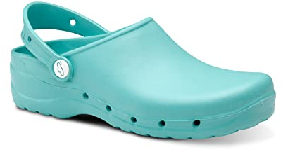 FELIZ CAMINAR - Zuecos Sanitarios Flotantes/con Correa Unisex Antideslizantes y Cómodos para Hombre y Mujer | Cocina, Sanidad, Hostelería (Agua Marina 37)