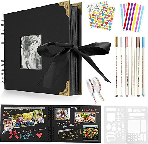 Newthinking Photo Scrapbook with 80 Black Pages, 11.5 x 8.5 Inches Scrapbook Photo Album with Accessories, DIY Couples Memory Scrap Book for Anniversary Wedding Birthday (Black)