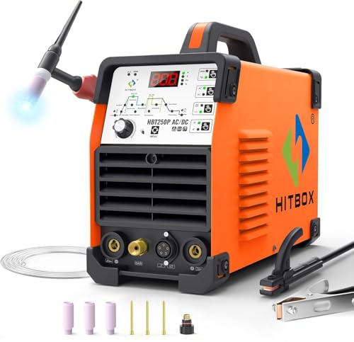 HITBOX 200A AC/DC TIG Welder 6-in-1 with Pulse & Square Wave, HF Start Aluminum TIG, MMA/Stick Welding, 220V IGBT Inverter, Dual Cooling Fan, Digital Display, Foot Pedal Compatible (HBT250P)