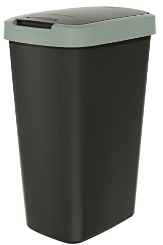Keden Compacta Q Bin Med Svängbar Och Gångjärnsförsedd Lock 45L Plastavfallsseparering Avfallskärl Återvinning Avfallsuppsamlare (Svart/Ljusgrön)