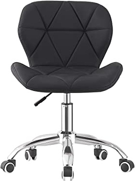 Jamiah Modern Desk Chairs Comfortable Study Chair Swivel Home Chair Height Adjustable PU Leather Desk Chair with Lift Chrome Legs for Home Bedrooms (Black)