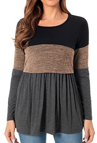 Bearsland Women's Nursing Tops Long Sleeve Scoop Neck Breastfeeding Shirt Maternity Clothes, Brown, XL
