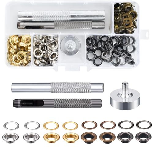 Kit da 100 set di Occhielli Passacavi per Pelle 6 mm con Pinze per Occhielli 3 Pezzi Kit di Strumenti per Occhielli Passacavi Kit Occhielli per Rondella per Cucito Fai da te Scarpe Cinture Zaini