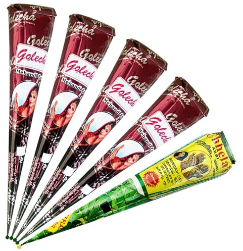 4 X Henné Pasta 100% naturale Henna Pasta Cones + 1 Henna Cone 100% Natural Chhela, No PPD, EU Certified, 155 g