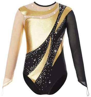 ranrann Enfant Fille Justaucorps Gymnastique Strass Manches Longues Patinage Artistique Danse Costume Spectacle Tenue 3-16 Ans