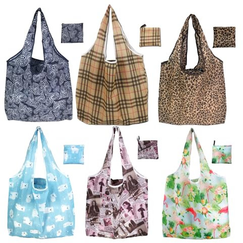 Beiktehy 6 Stück Tote Bag Einkaufstasche, Faltbare Wiederverwendbare 35cm*46cm Tragbare, Umweltfreundliche Waschbar Leicht Einkaufsbeutel