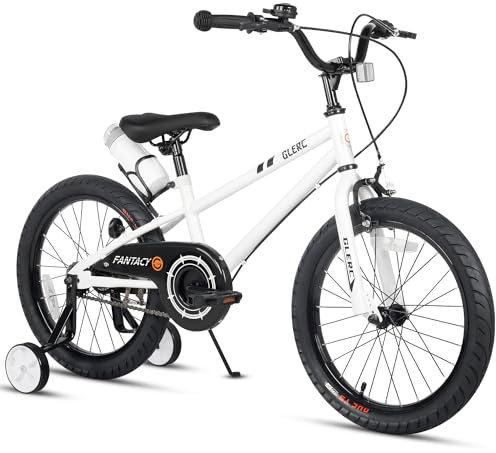 Glerc Kinderfahrrad 18 Zoll Fahrrad mit Stützrädern & Flaschenhalter für 6 7 8 9 10 Jahre alte Jungen und Mädchen, Weiß
